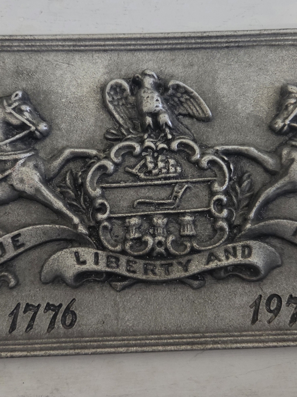 Bicentennial Pennsylvania Pewter Virtue Liberty 1976 License Plate